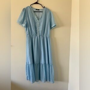 Light Blue Swiss Dot Midi Dress